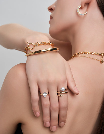 Tusk Half Pavé Charm Hoops in Gold