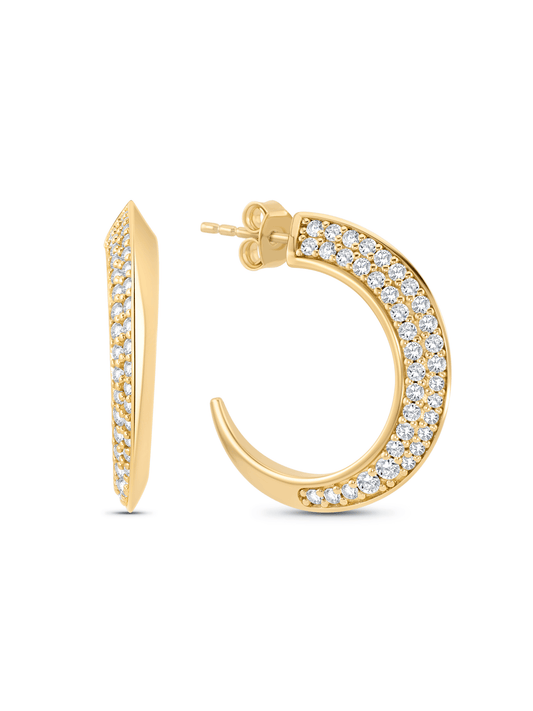 Tusk Half Pavé Charm Hoops in Gold
