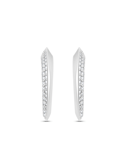 Tusk Half Pavé Charm Hoops in Silver
