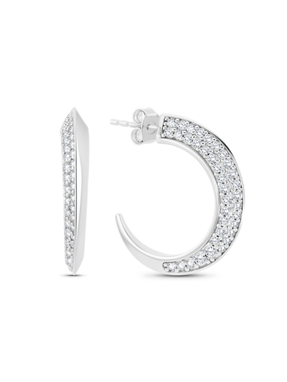 Tusk Half Pavé Charm Hoops in Silver