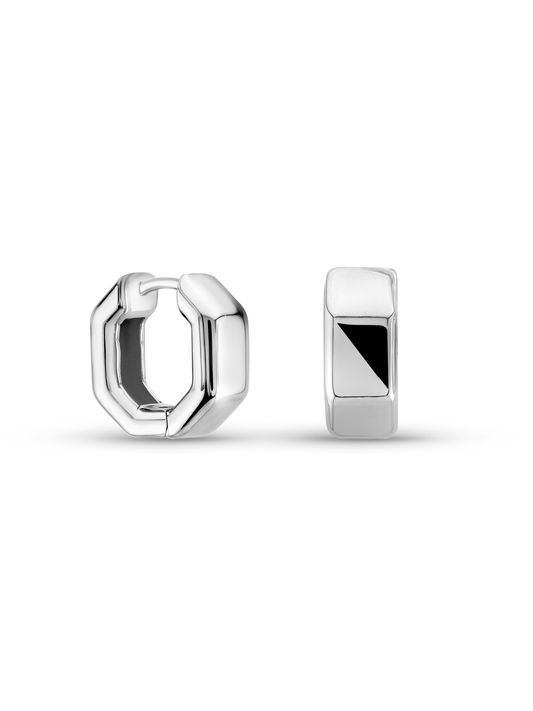 Wide Hex Huggies In Silver