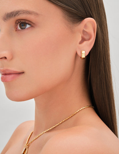 Wide Hex Huggies In Gold