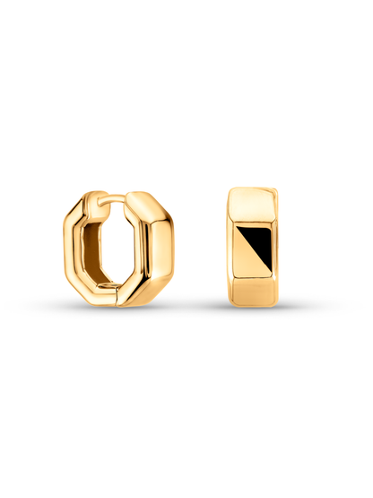 Wide Hex Huggies In Gold