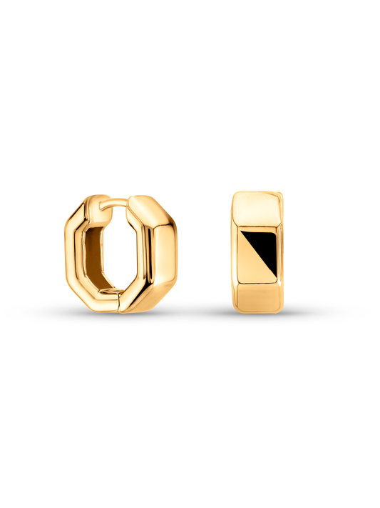 Wide Hex Huggies In Gold