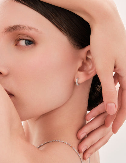 Round Pavé Hoops In Silver