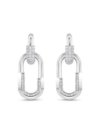 Linked Pavé Drop Hoops In Silver
