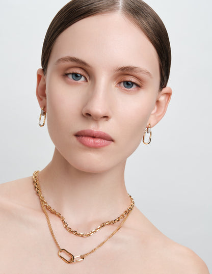 Linked Pavé Drop Hoops In Gold