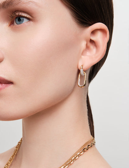 Linked Pavé Drop Hoops In Gold