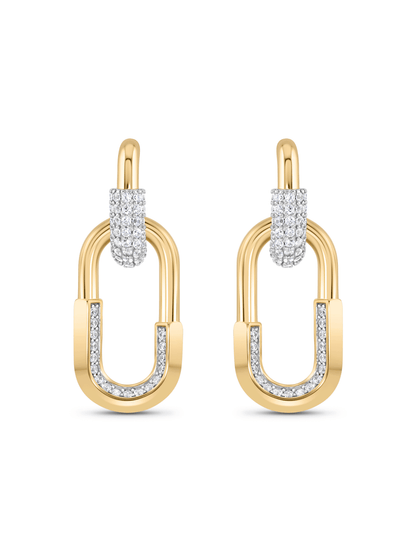 Linked Pavé Drop Hoops In Gold