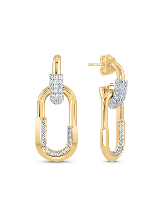 Linked Pavé Drop Hoops In Gold