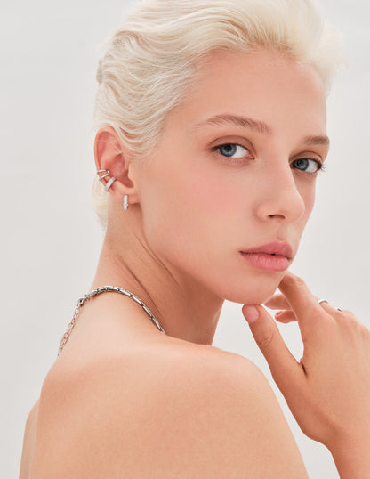 Double Row Crystal Ear Cuff In Silver