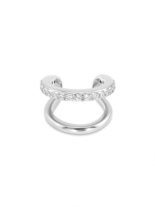 Double Row Crystal Ear Cuff In Silver