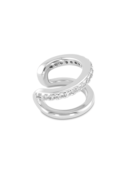 Double Row Crystal Ear Cuff In Silver