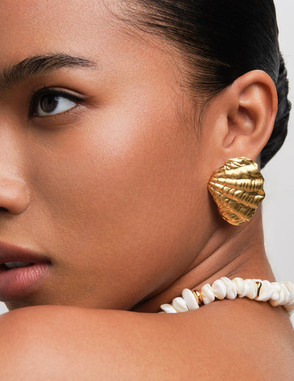 Oversized Shell Studs In Gold