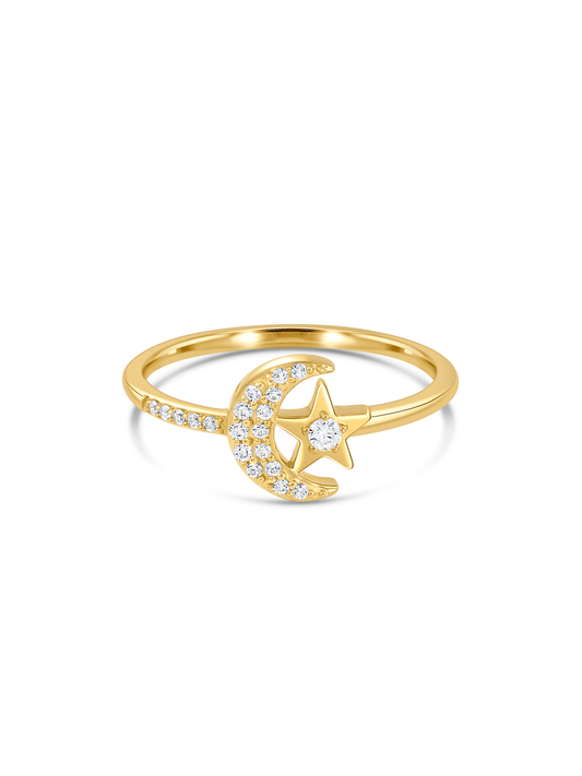Celestial Moon & Star Ring in Gold