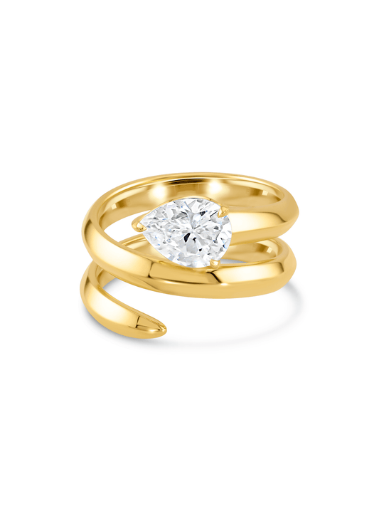 Tusk Pear Crystal Wrap Ring in Gold