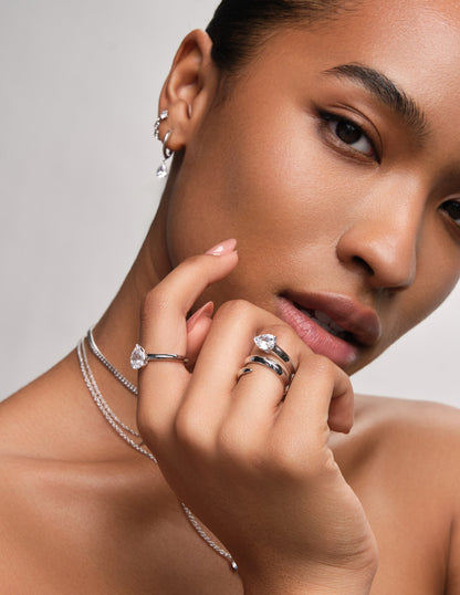 Tusk Pear Crystal Wrap Ring in Silver