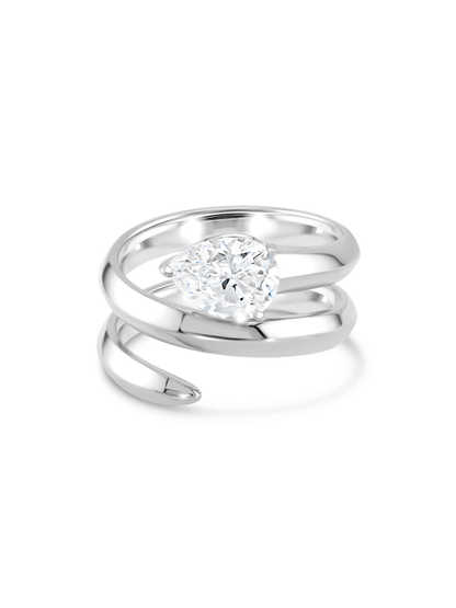 Tusk Pear Crystal Wrap Ring in Silver