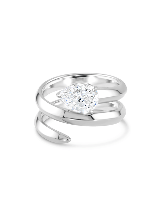 Tusk Pear Crystal Wrap Ring in Silver