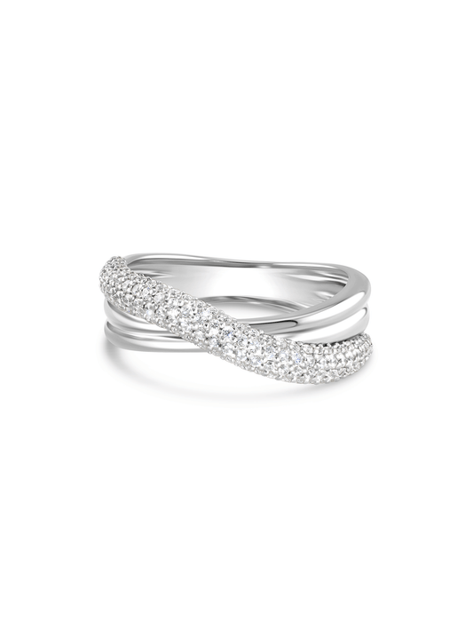 Crossover Pavé Stacking Ring In Silver