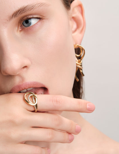 Entwined Knot Statement Pavé Ring in Gold