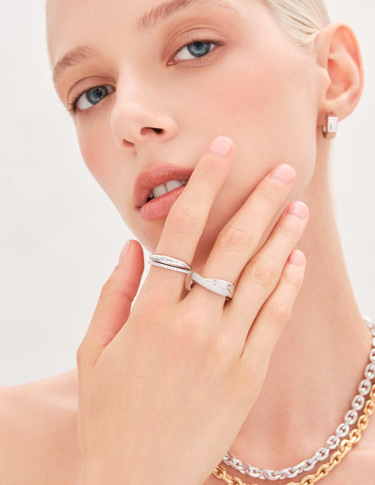 Crystal Pavé Ring Band in Silver
