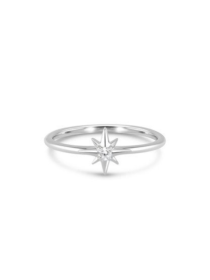 Celestial Star Crystal Stacking Ring In Silver
