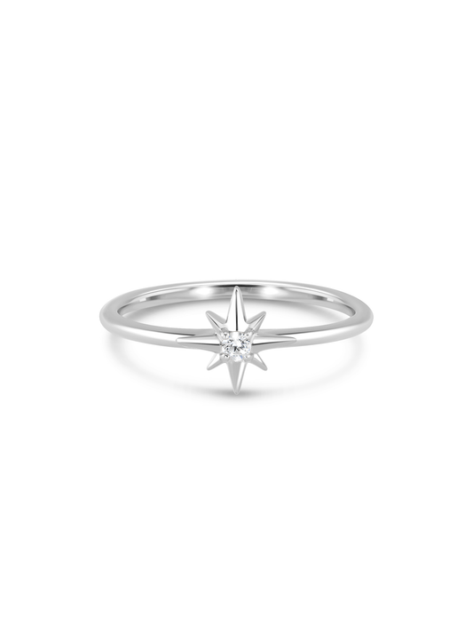 Celestial Star Crystal Stacking Ring In Silver