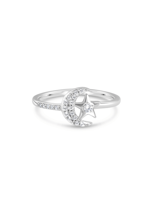Celestial Moon & Star Ring in Silver