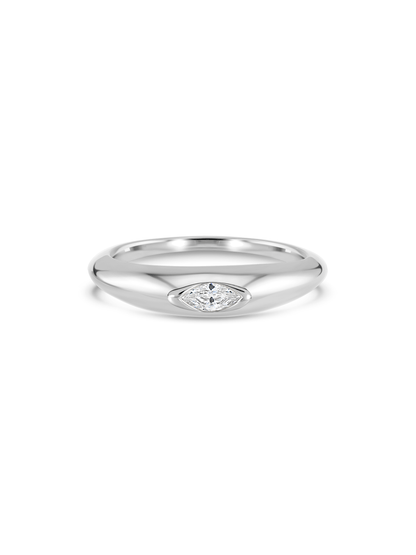 Oval Crystal Domed Ring In Silver