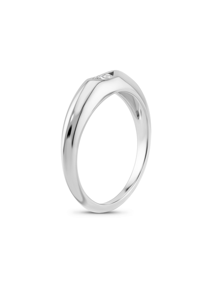 Oval Crystal Domed Ring In Silver