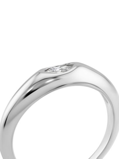 Oval Crystal Domed Ring In Silver