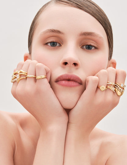 Oval Crystal Domed Ring in Gold