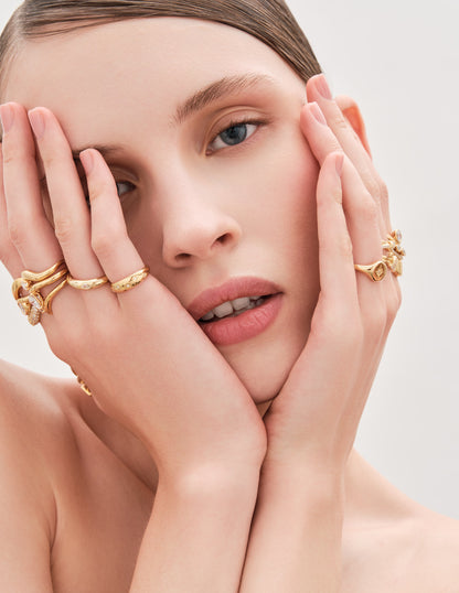 Oval Crystal Domed Ring in Gold