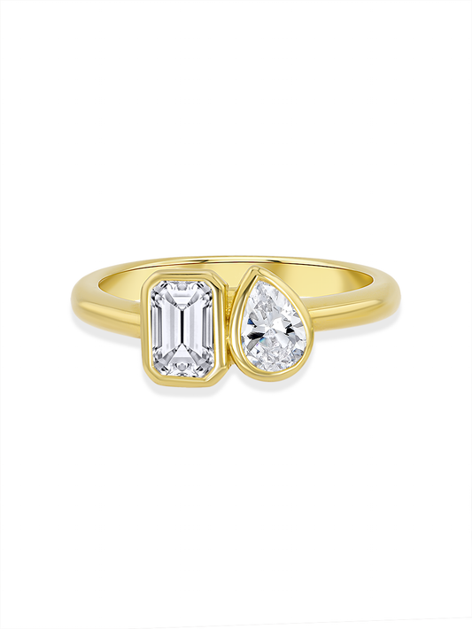 Double Crystal Ring in Gold