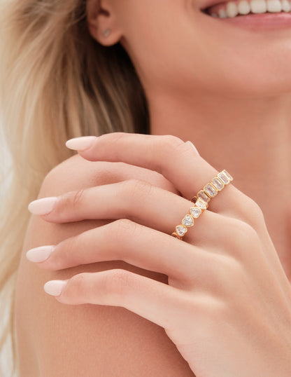 Rectangular Crystal Stacking Ring In Gold
