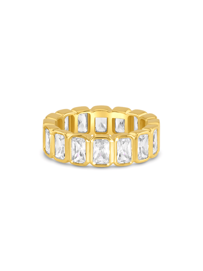 Rectangular Crystal Stacking Ring In Gold
