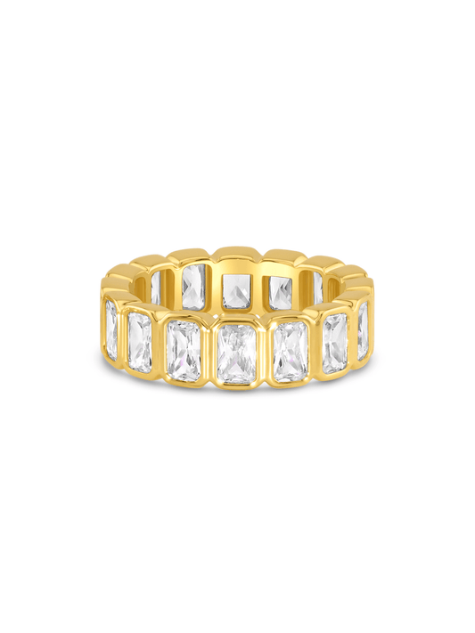 Rectangular Crystal Stacking Ring In Gold