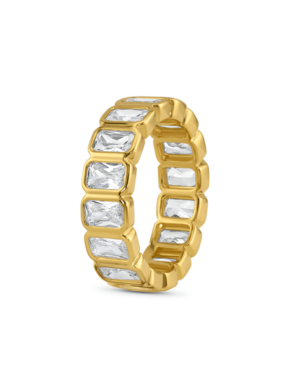 Rectangular Crystal Stacking Ring In Gold