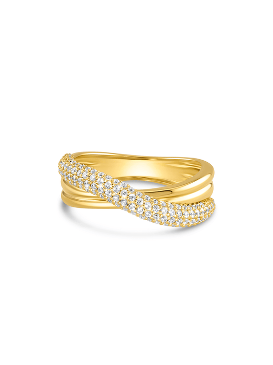 Crossover Pavé Stacking Ring in Gold