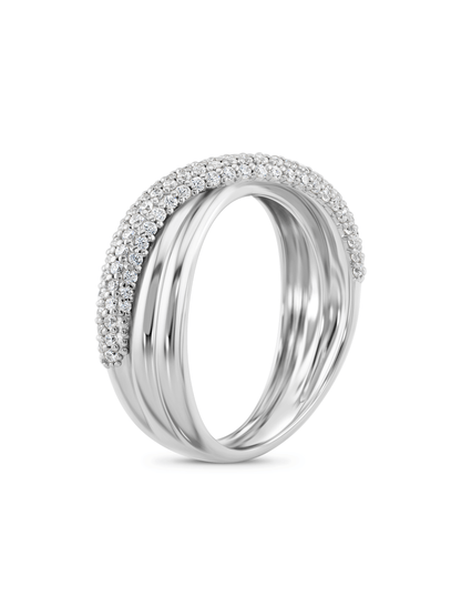 Crossover Pavé Stacking Ring In Silver