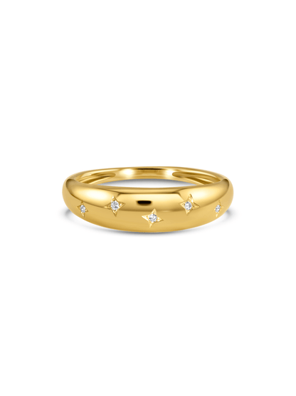 Domed Crystal Star Ring in Gold