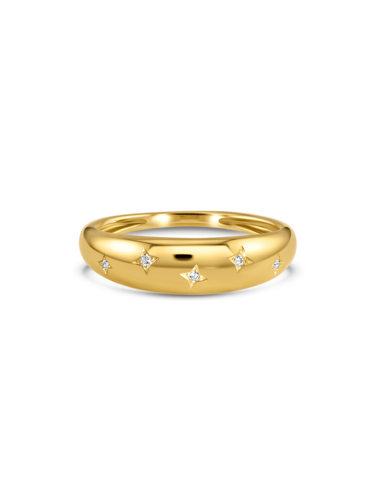 Domed Crystal Star Ring in Gold