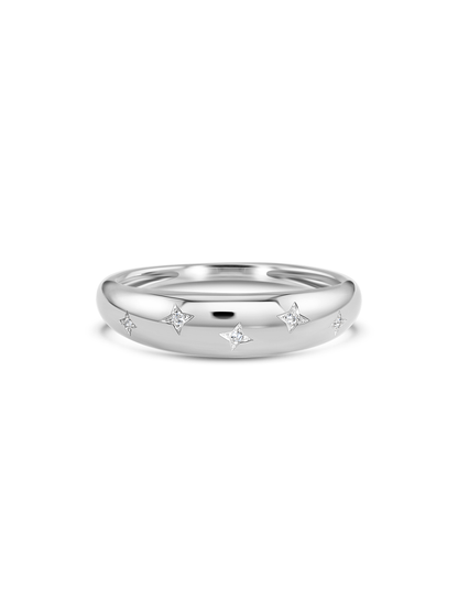 Domed Crystal Star Ring in Silver