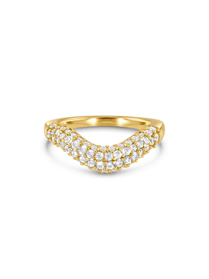 Domed Pavé Wave Stacking Ring in Gold