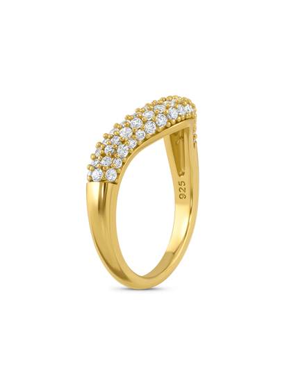 Domed Pavé Wave Stacking Ring in Gold