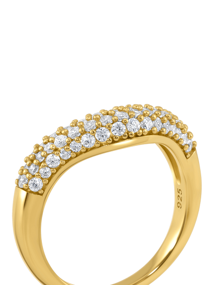Domed Pavé Wave Stacking Ring in Gold
