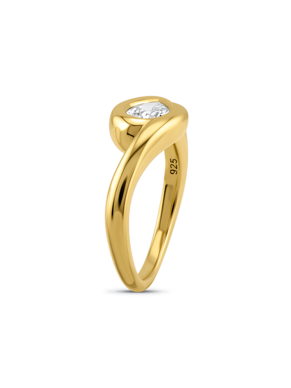 Pear Crystal Stacker Ring In Gold