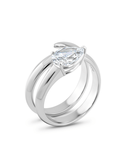 Tusk Pear Crystal Wrap Ring in Silver
