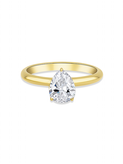 Tusk Pear Crystal Ring in Gold